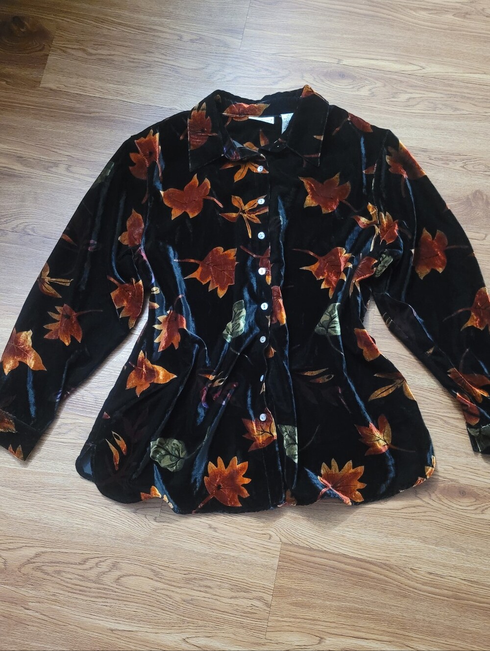 Vintage velvet fall leaves button down shirt goth witchy